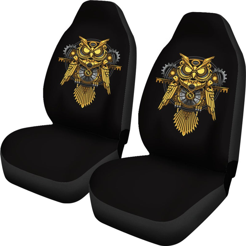 Steampunk Gold Owl Design Themed Print Universal Fit Car Seat Covers-JorJune