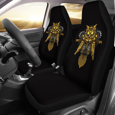 Steampunk Gold Owl Design Themed Print Universal Fit Car Seat Covers-JorJune