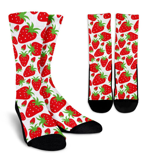 Strawberry Pattern Print Design SB01 Crew Socks-JORJUNE.COM
