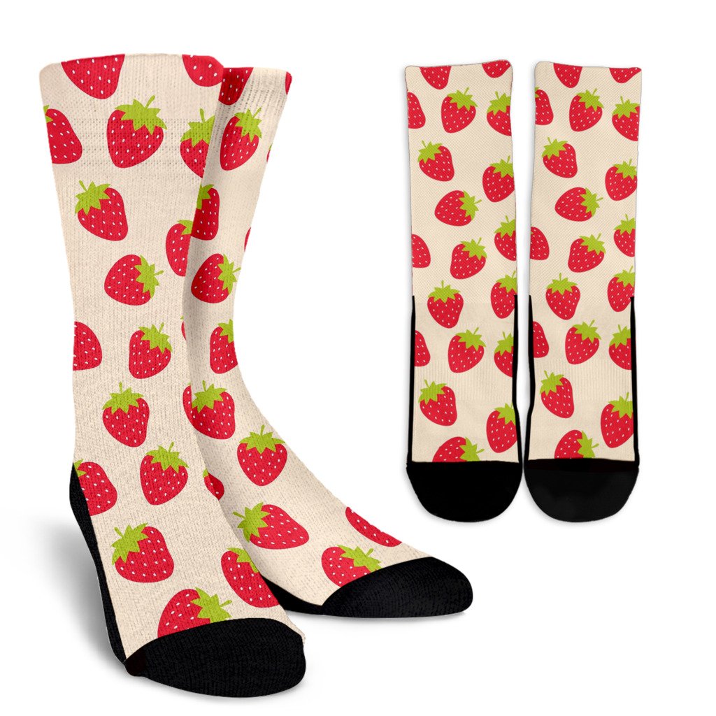 Strawberry Pattern Print Design SB02 Crew Socks-JORJUNE.COM