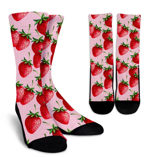 Strawberry Pattern Print Design SB03 Crew Socks-JORJUNE.COM