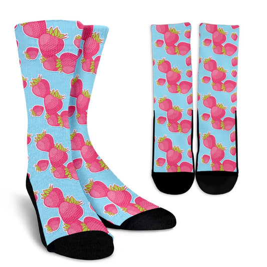 Strawberry Pattern Print Design SB04 Crew Socks-JORJUNE.COM