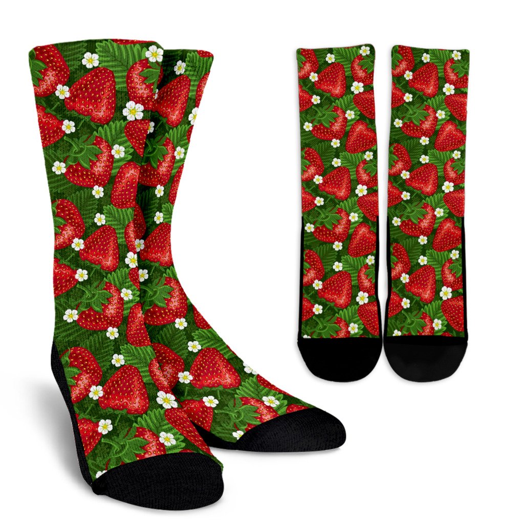 Strawberry Pattern Print Design SB05 Crew Socks-JORJUNE.COM