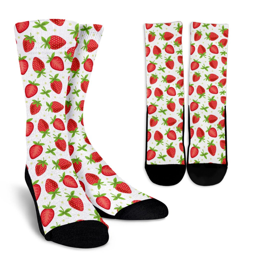 Strawberry Pattern Print Design SB07 Crew Socks-JORJUNE.COM