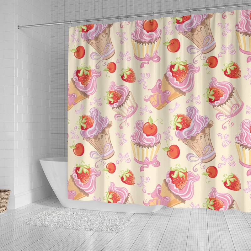 Strawberry Pink Cup Cake Shower Curtain