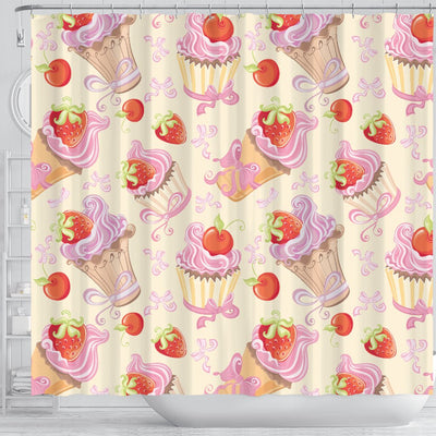 Strawberry Pink Cup Cake Shower Curtain