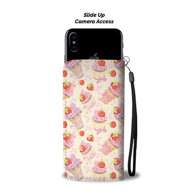 Strawberry Pink Cup Cake Wallet Phone Case