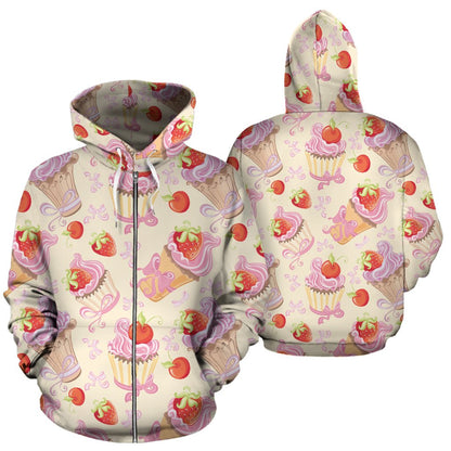 Strawberry Pink CupCake All Over Zip Up Hoodie