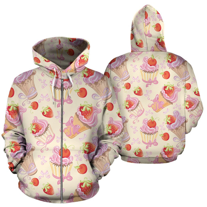 Strawberry Pink CupCake All Over Zip Up Hoodie