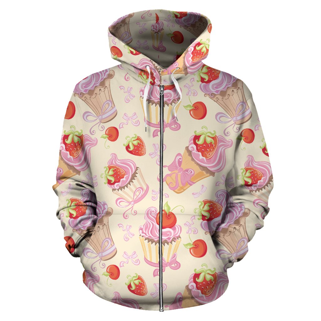 Strawberry Pink CupCake All Over Zip Up Hoodie