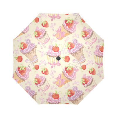 Strawberry Pink CupCake Automatic Foldable Umbrella