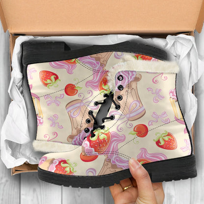 Strawberry Pink Cupcake Faux Fur Leather Boots