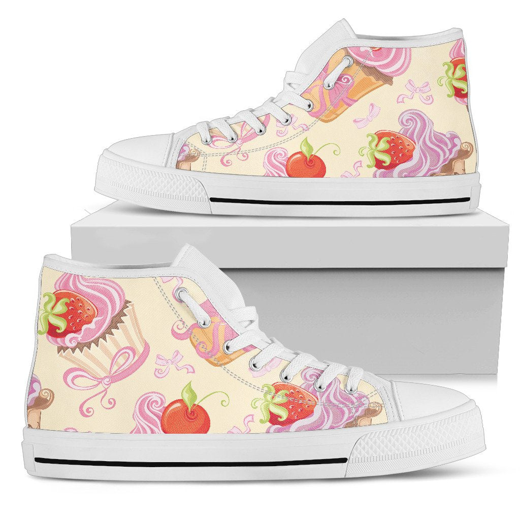 Strawberry Pink CupCake Men High Top Shoes