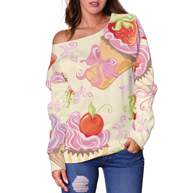 Strawberry Pink CupCake Off Shoulder Sweatshirt