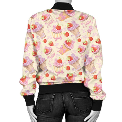 Strawberry Pink CupCake Women Casual Bomber Jacket