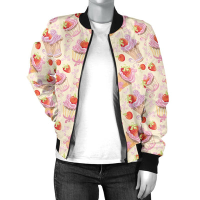 Strawberry Pink CupCake Women Casual Bomber Jacket