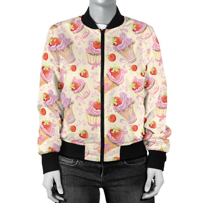 Strawberry Pink CupCake Women Casual Bomber Jacket