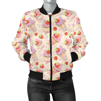 Strawberry Pink CupCake Women Casual Bomber Jacket