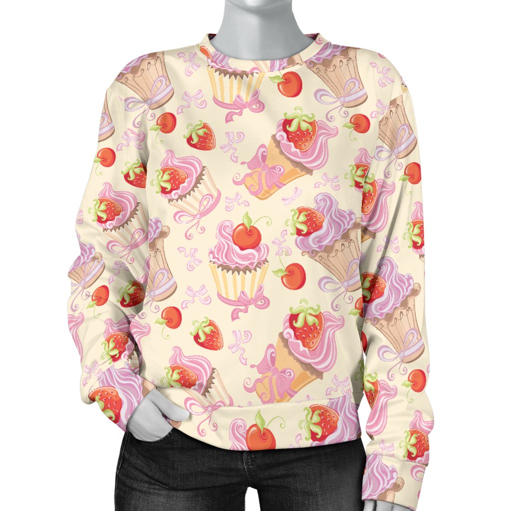 Strawberry Pink CupCake Women Crewneck Sweatshirt