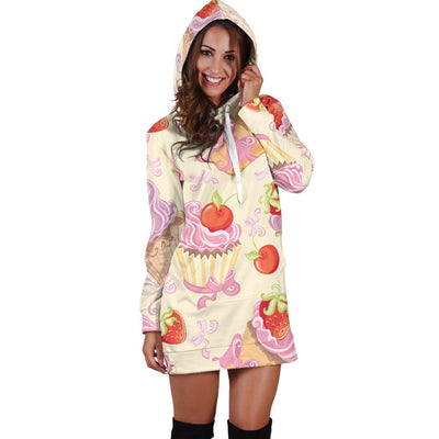 Strawberry Pink CupCake Women Hoodie Dress