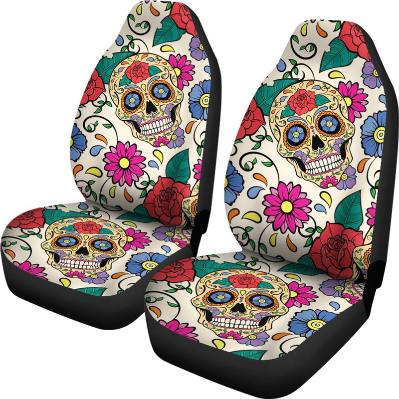 Sugar Skull Colorful Themed Print Universal Fit Car Seat Covers-JorJune