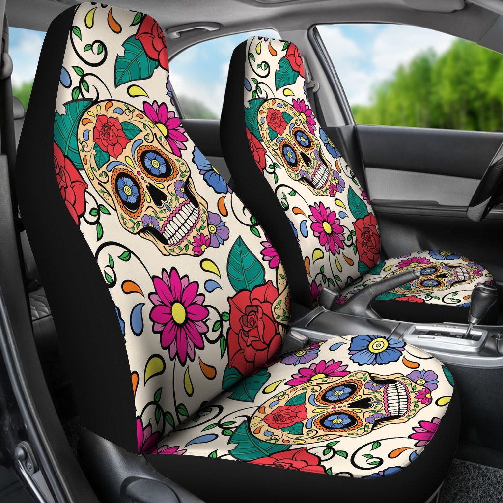 Sugar Skull Colorful Themed Print Universal Fit Car Seat Covers-JorJune