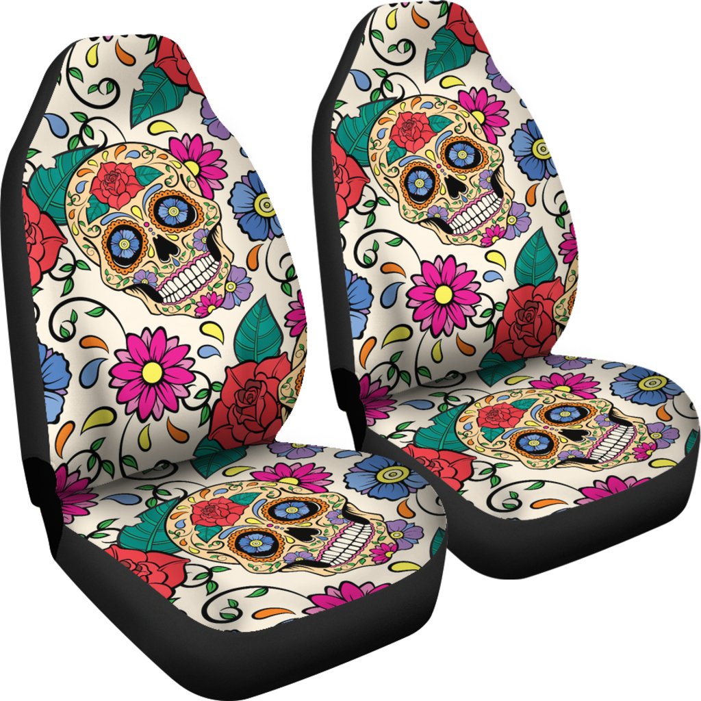 Sugar Skull Colorful Themed Print Universal Fit Car Seat Covers-JorJune