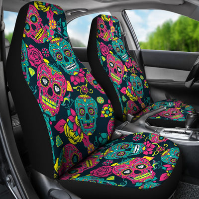 Sugar Skull Floral Design Themed Print Universal Fit Car Seat Covers-JorJune