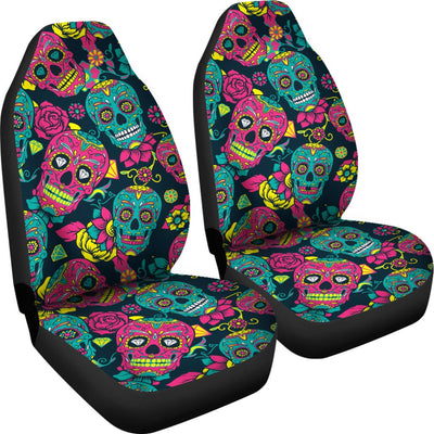 Sugar Skull Floral Design Themed Print Universal Fit Car Seat Covers-JorJune