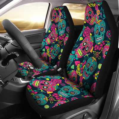 Sugar Skull Floral Design Themed Print Universal Fit Car Seat Covers-JorJune