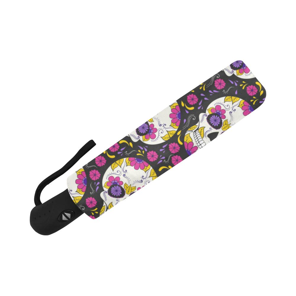sugar skull Floral Pattern Automatic Foldable Umbrella