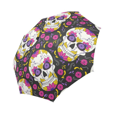 sugar skull Floral Pattern Automatic Foldable Umbrella
