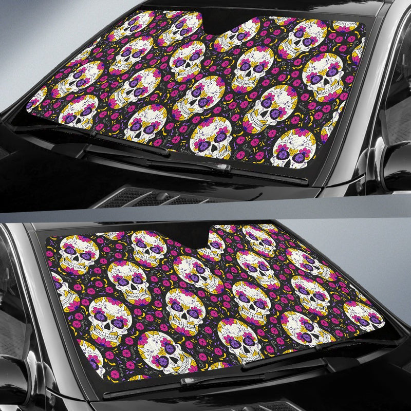 Sugar Skull Floral Pattern Car Sun Shade-JorJune