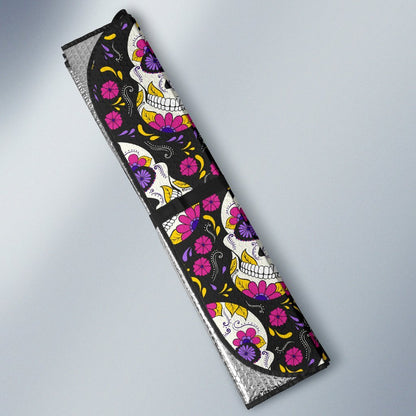 Sugar Skull Floral Pattern Car Sun Shade-JorJune
