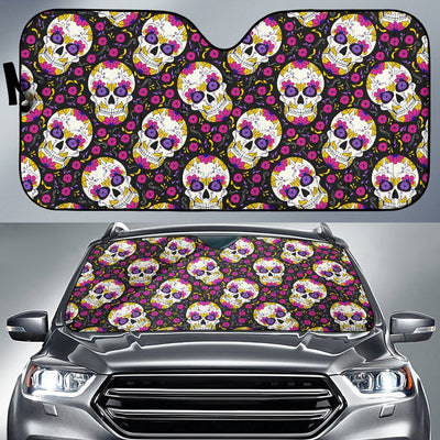 Sugar Skull Floral Pattern Car Sun Shade-JorJune