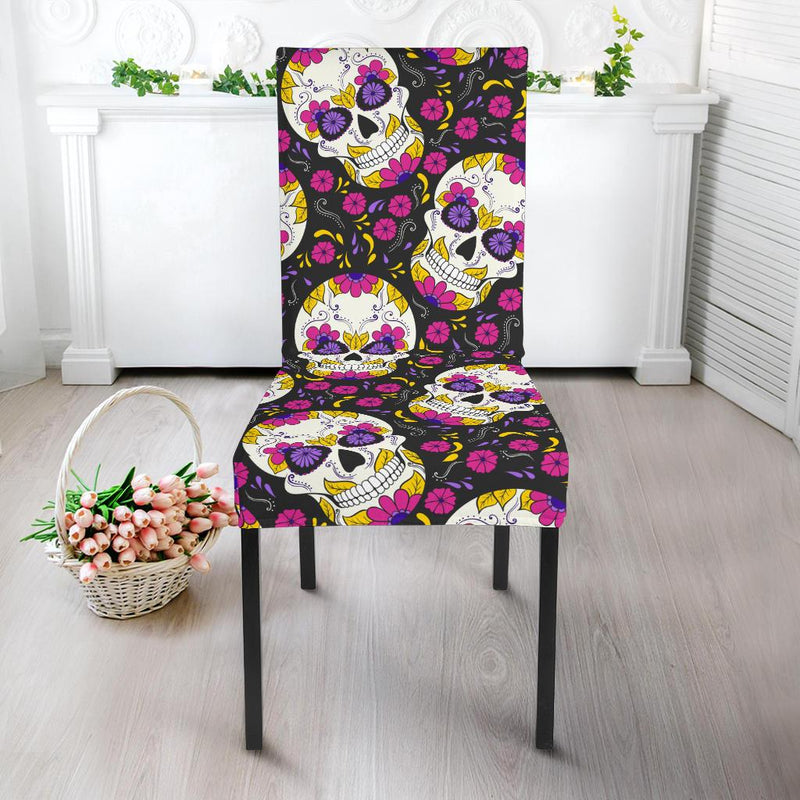 sugar skull Floral Pattern Dining Chair Slipcover-JORJUNE.COM