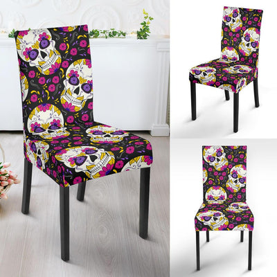 sugar skull Floral Pattern Dining Chair Slipcover-JORJUNE.COM