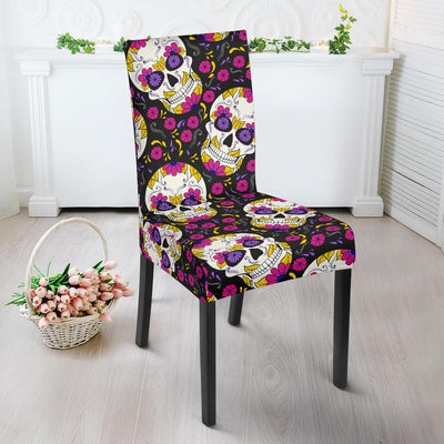 sugar skull Floral Pattern Dining Chair Slipcover-JORJUNE.COM