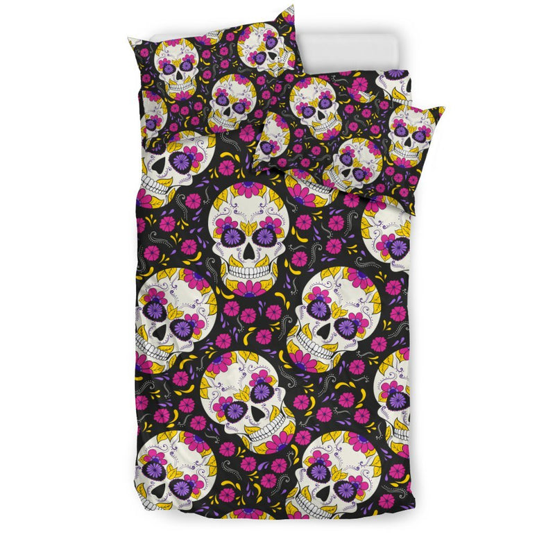 sugar skull Floral Pattern Duvet Cover Bedding Set