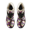 Sugar Skull Floral Pattern Faux Fur Leather Boots