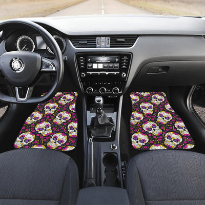 sugar skull Floral Pattern Front and Back Car Floor Mats