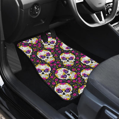 sugar skull Floral Pattern Front and Back Car Floor Mats