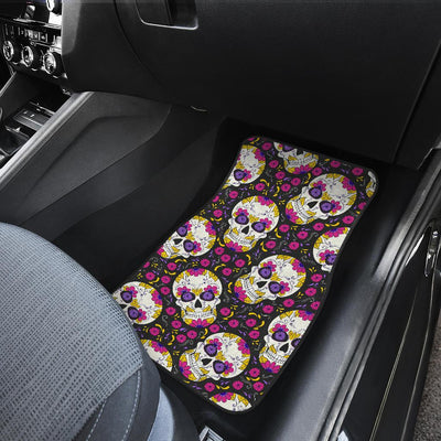 sugar skull Floral Pattern Front and Back Car Floor Mats