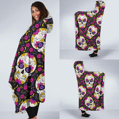 sugar skull Floral Pattern Hooded Blanket-JORJUNE.COM