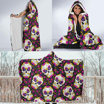 sugar skull Floral Pattern Hooded Blanket-JORJUNE.COM