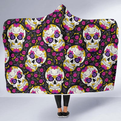 sugar skull Floral Pattern Hooded Blanket-JORJUNE.COM