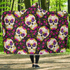 sugar skull Floral Pattern Hooded Blanket-JORJUNE.COM