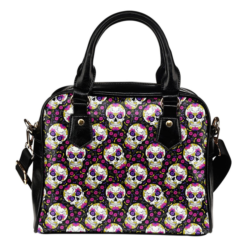 sugar skull Floral Pattern Leather Shoulder Handbag