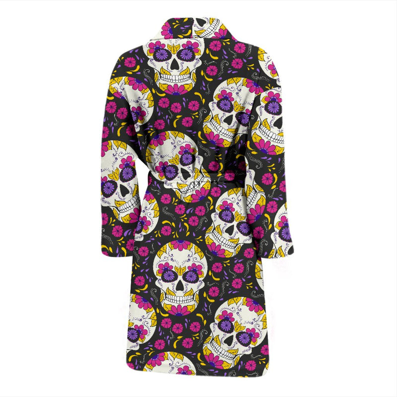 Sugar Skull Floral Pattern Men Bath Robe