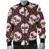 Sugar Skull Floral Pattern Men Casual Bomber Jacket